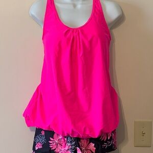 Hot Pink Scoop-Neck Women’s Swim Tank with Blouson Hem